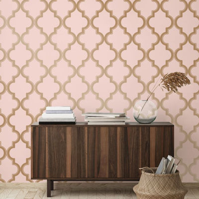 product image for Marrakesh Self-Adhesive Wallpaper in Pink and Metallic Gold design by Tempaper 75