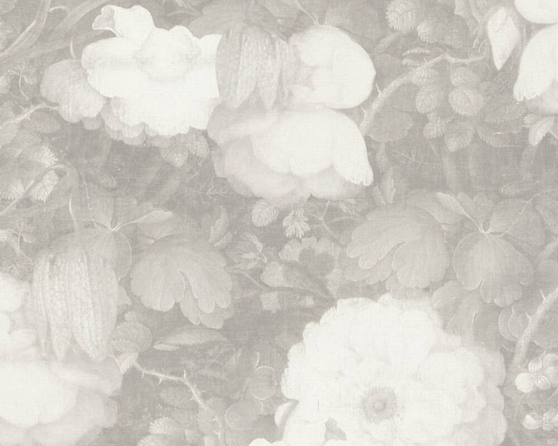 media image for Mary Floral Wallpaper in Grey and White by BD Wall 250