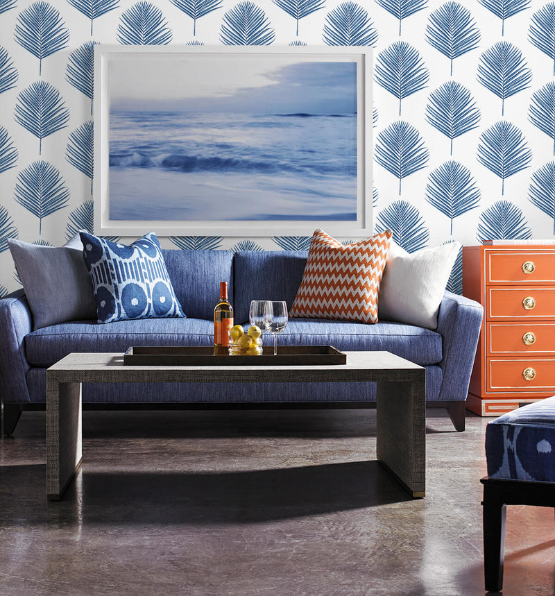 media image for Maui Palm Peel-and-Stick Wallpaper in Coastal Blue from the Luxe Haven Collection by Lillian August 237