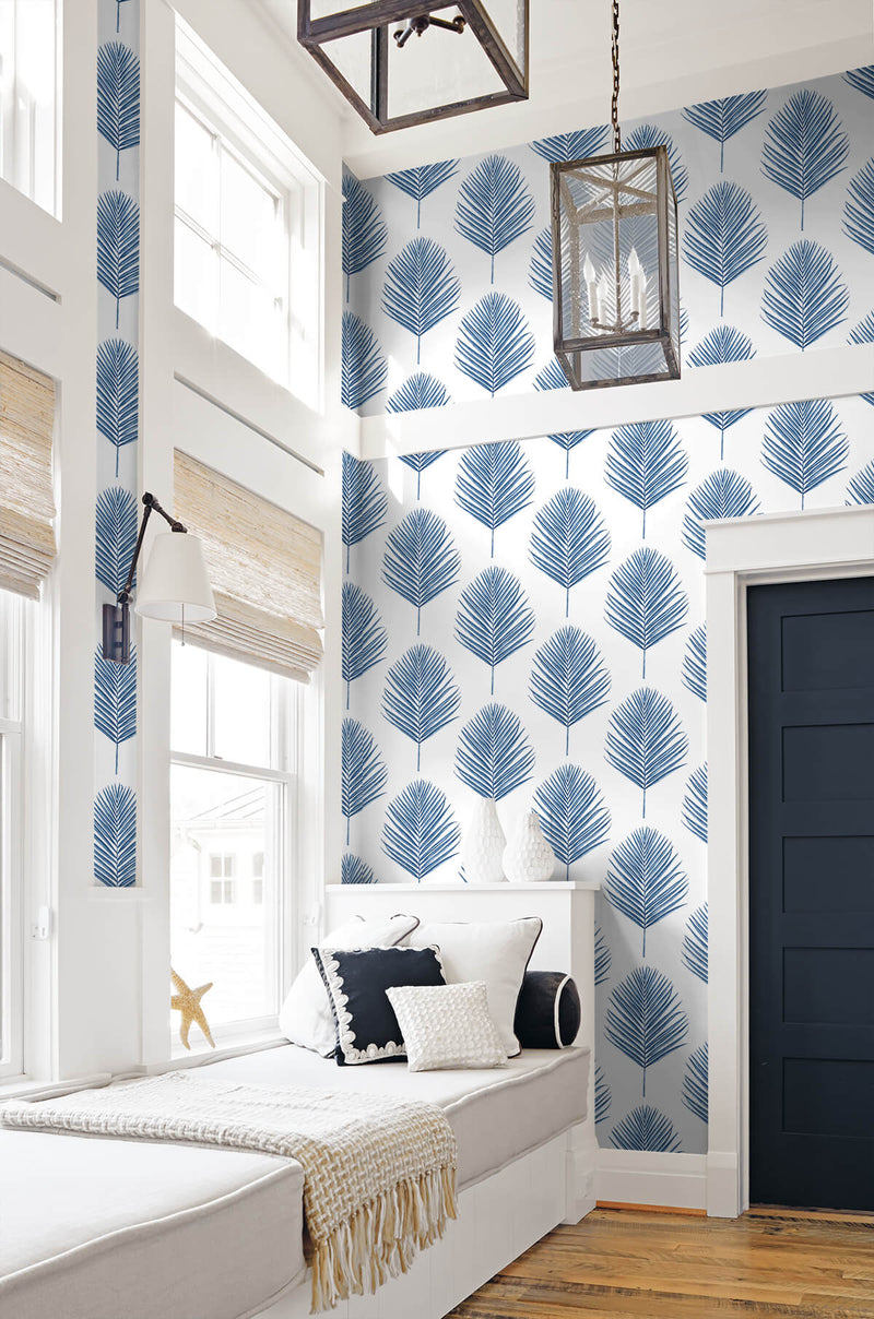 media image for Maui Palm Peel-and-Stick Wallpaper in Coastal Blue from the Luxe Haven Collection by Lillian August 21