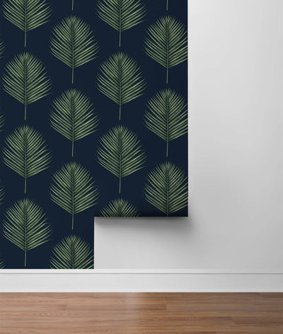 product image for Maui Palm Peel-and-Stick Wallpaper in Midnight Blue and Paradise Green from the Luxe Haven Collection by Lillian August 14