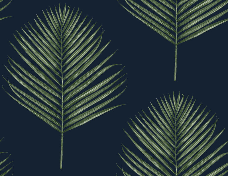 media image for Maui Palm Peel-and-Stick Wallpaper in Midnight Blue and Paradise Green from the Luxe Haven Collection by Lillian August 212