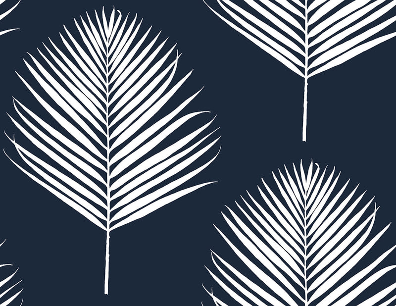 media image for sample maui palm peel and stick wallpaper in midnight blue and white from the luxe haven collection by lillian august 1 277