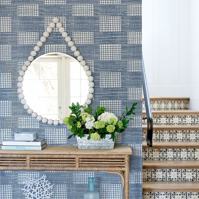media image for Maxwell Geometric Wallpaper in Blue from the Bluebell Collection by Brewster Home Fashions 210