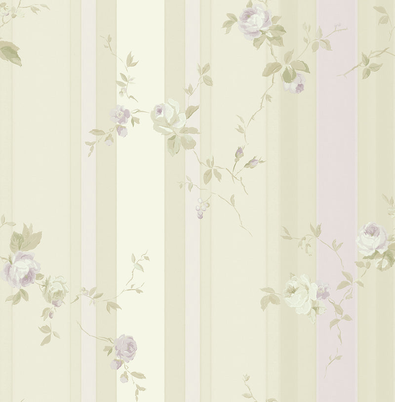 media image for sample mays stripe wallpaper in cream and lilac from the watercolor florals collection by mayflower wallpaper 1 231