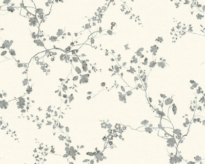 product image for Mea Cottage Floral Wallpaper in White, Metallic, and Black by BD Wall 67