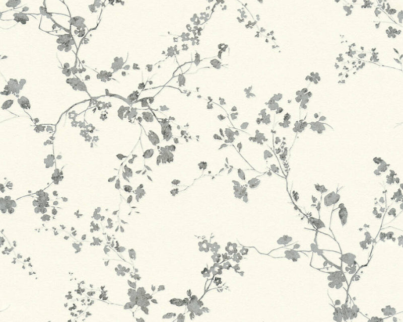 media image for Mea Cottage Floral Wallpaper in White, Metallic, and Black by BD Wall 224