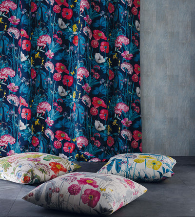 product image of Meadow Fabric in Midnight and Coral from the Enchanted Gardens Collection by Osborne & Little 595