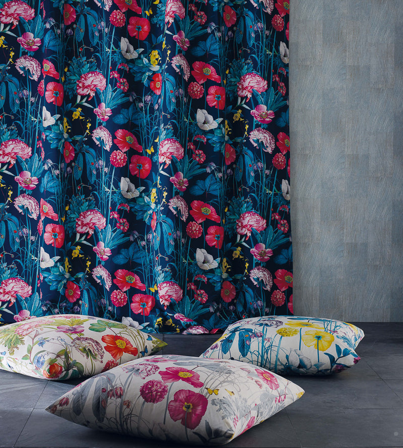 media image for Meadow Fabric in Midnight and Coral from the Enchanted Gardens Collection by Osborne & Little 216