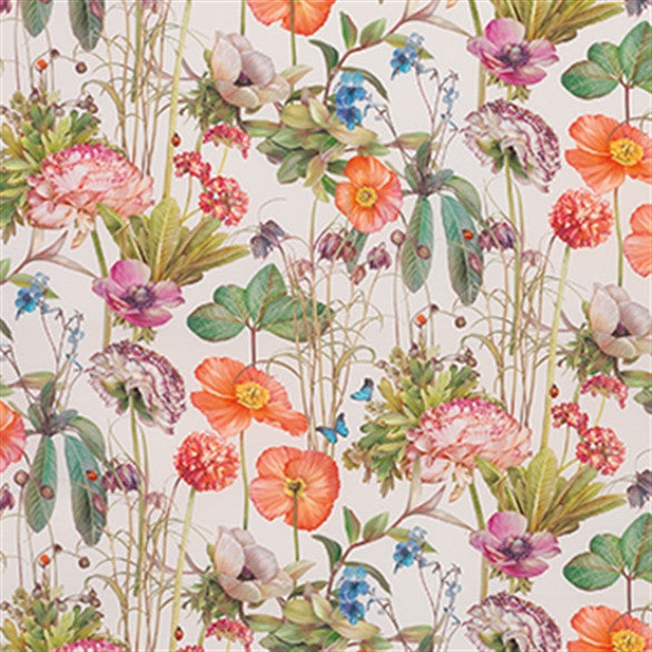 media image for Meadow Fabric in Coral and Emerald from the Enchanted Gardens Collection by Osborne & Little 258