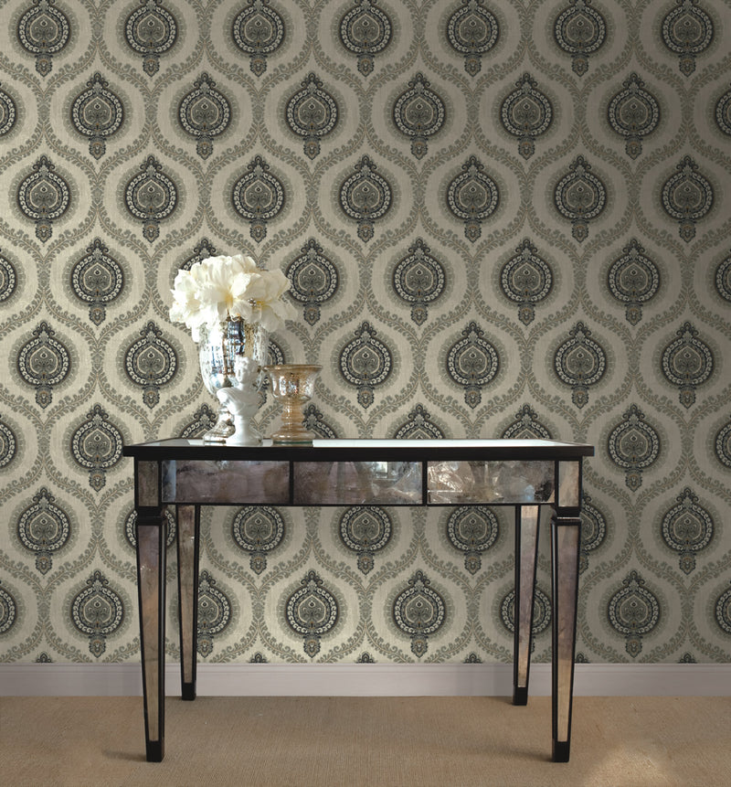media image for Medallion Ogee Wallpaper from the Caspia Collection by Wallquest 242