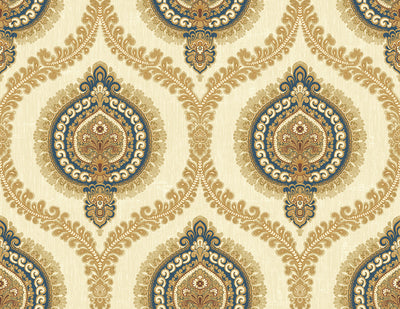 product image for Medallion Ogee Wallpaper in Navy Gold from the Caspia Collection by Wallquest 74