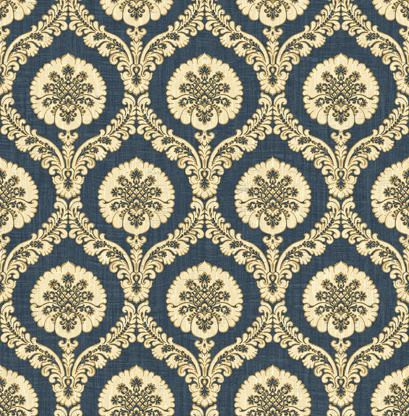 media image for Medallion Ogee Wallpaper in Navy from the Caspia Collection by Wallquest 225