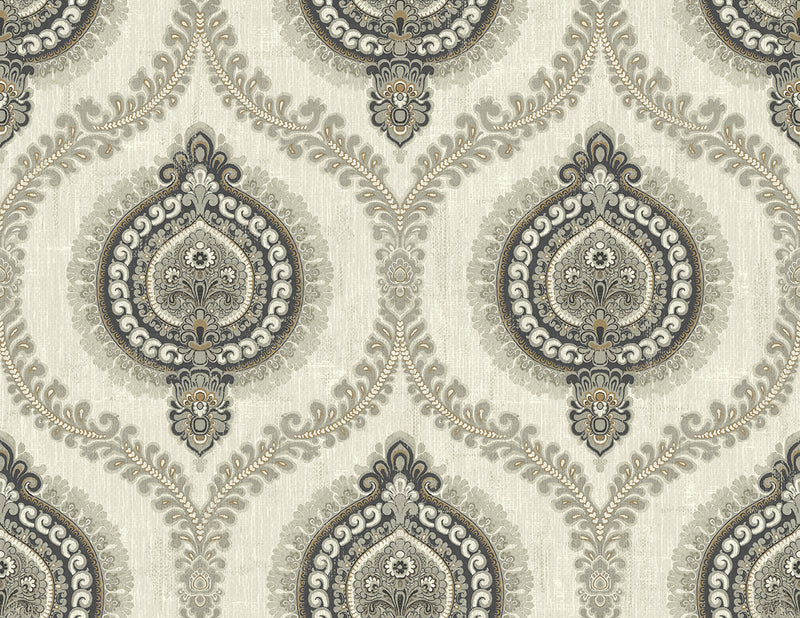 media image for Medallion Ogee Wallpaper in Silver from the Caspia Collection by Wallquest 296