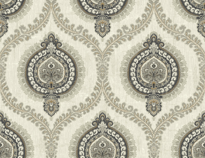 media image for Medallion Ogee Wallpaper in Silver from the Caspia Collection by Wallquest 280