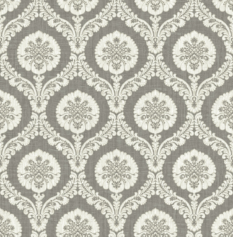 media image for sample medallion ogee wallpaper in silver from the caspia collection by wallquest 1 268