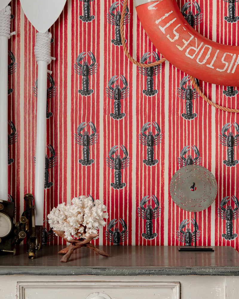 media image for Mediterranean Lobsters Wallpaper in Red from the Sundance Villa Collection by Mind the Gap 220
