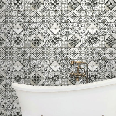 product image for Mediterranean Tile Peel & Stick Wallpaper in Black by RoomMates for York Wallcoverings 86