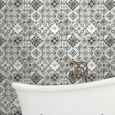 product image for Mediterranean Tile Peel & Stick Wallpaper in Black by RoomMates for York Wallcoverings 33