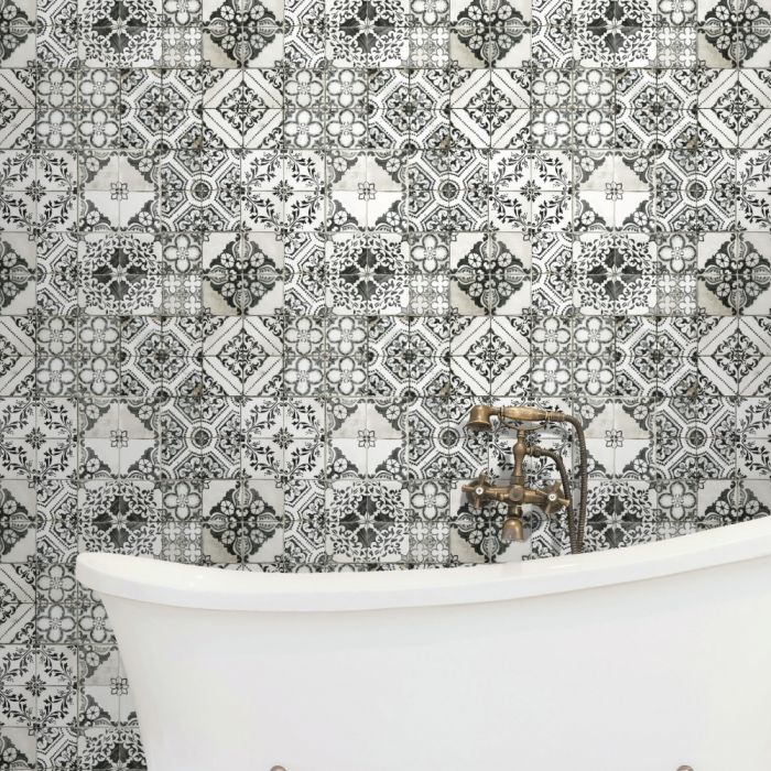 media image for Mediterranean Tile Peel & Stick Wallpaper in Black by RoomMates for York Wallcoverings 229