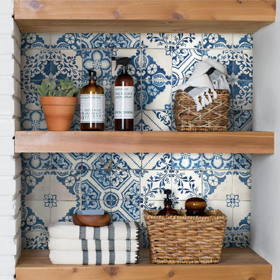 product image for Mediterranean Tile Peel & Stick Wallpaper in Blue by RoomMates for York Wallcoverings 14