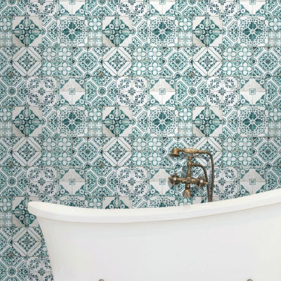 product image for Mediterranean Tile Peel & Stick Wallpaper in Teal by RoomMates for York Wallcoverings 74