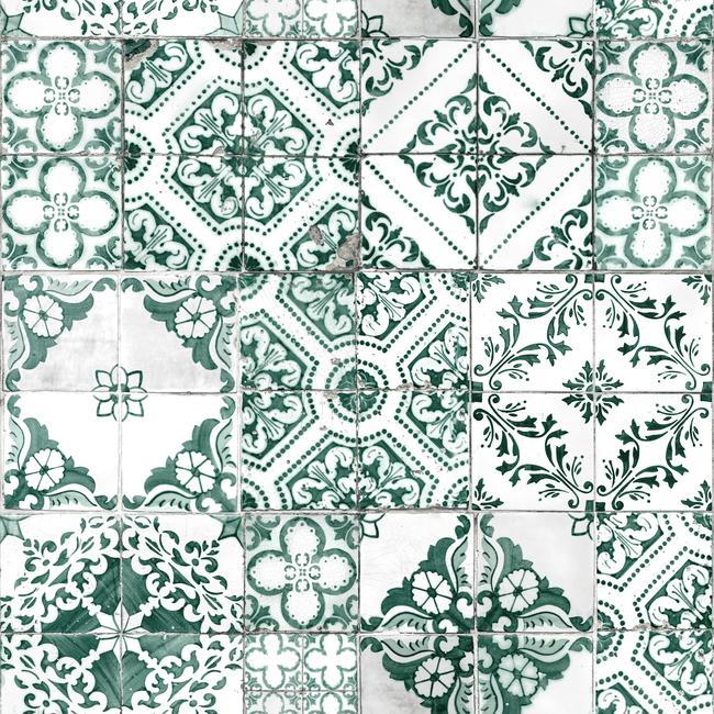 media image for Mediterranean Tile Peel & Stick Wallpaper in Teal by RoomMates for York Wallcoverings 263