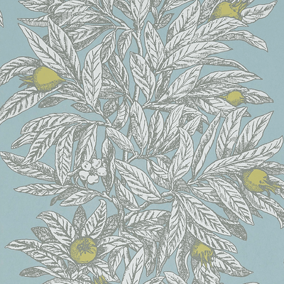 product image of Medlar Wallpaper in Sky and Chartreuse from the Mansfield Park Collection by Osborne & Little 535