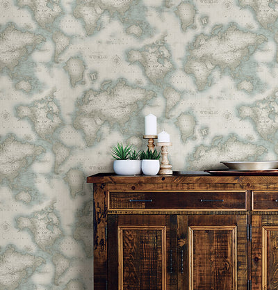 product image for Mercator Aqua World Map Wallpaper from the Seaside Living Collection by Brewster Home Fashions 65