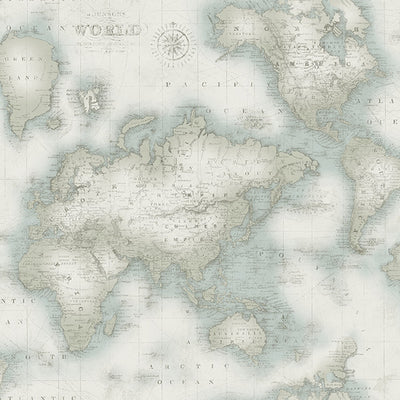 product image of Mercator Aqua World Map Wallpaper from the Seaside Living Collection by Brewster Home Fashions 550