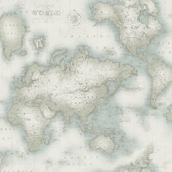 media image for Mercator Aqua World Map Wallpaper from the Seaside Living Collection by Brewster Home Fashions 225