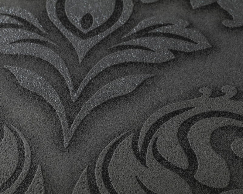 media image for Meredith Classic Baroque Wallpaper in Black, Grey, and Metallic by BD Wall 20