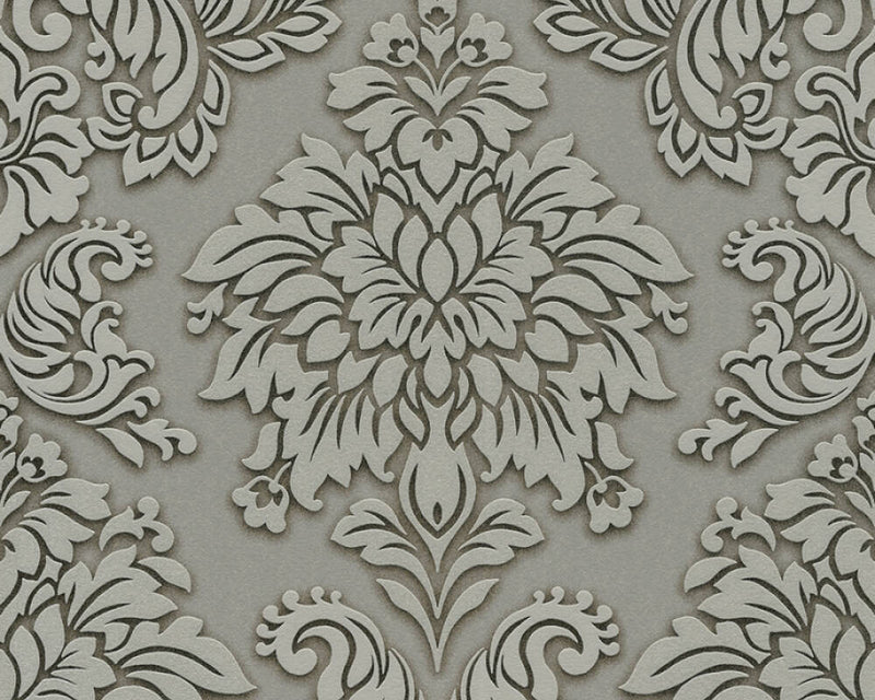 media image for sample meredith classic baroque wallpaper in grey beige and metallic by bd wall 1 28
