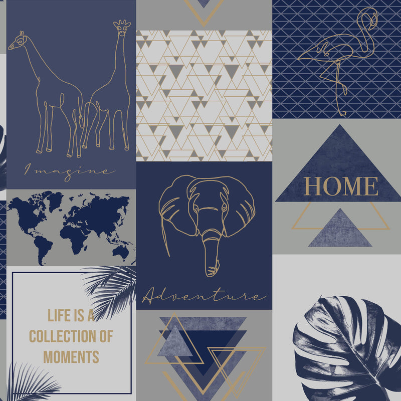 media image for sample metallic collage wallpaper in navy and gold by walls republic 1 21