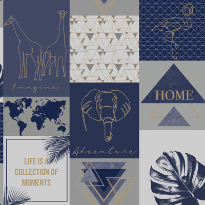 product image for Metallic Collage Wallpaper in Navy and Gold by Walls Republic 74