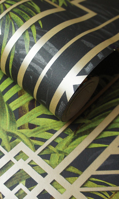 product image for Black Art Deco Geometric Tropical Wallpaper by Walls Republic 38
