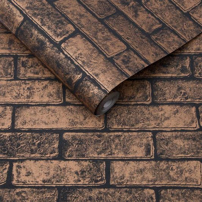 product image of sample metallic brick wallpaper in bronze black from the exclusives collection by graham brown 1 523