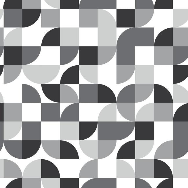 media image for Mid-Century Geometric Peel & Stick Wallpaper in Black and Grey by RoomMates for York Wallcoverings 272