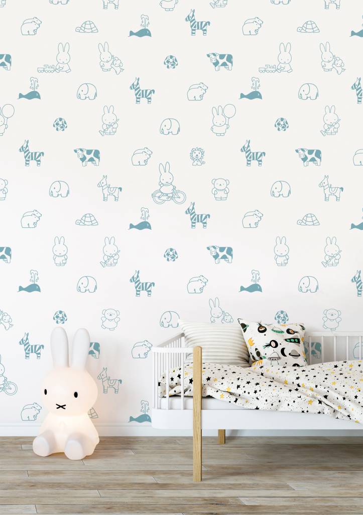 media image for Miffy Animals Kids Wallpaper in Blue by KEK Amsterdam 221