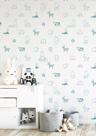 product image for Miffy Animals Kids Wallpaper in Blue by KEK Amsterdam 14