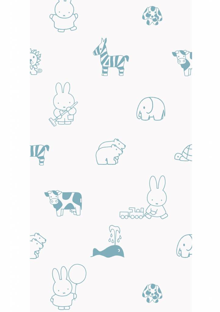 media image for Miffy Animals Kids Wallpaper in Blue by KEK Amsterdam 296