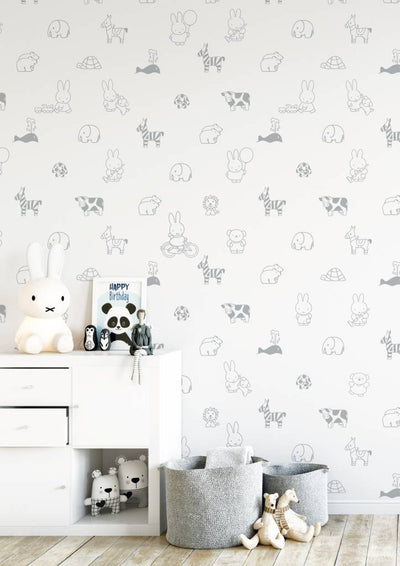 product image for Miffy Animals Kids Wallpaper in Grey by KEK Amsterdam 1