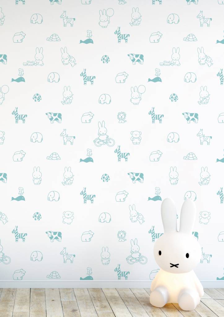 media image for Miffy Animals Kids Wallpaper in Mint by KEK Amsterdam 257
