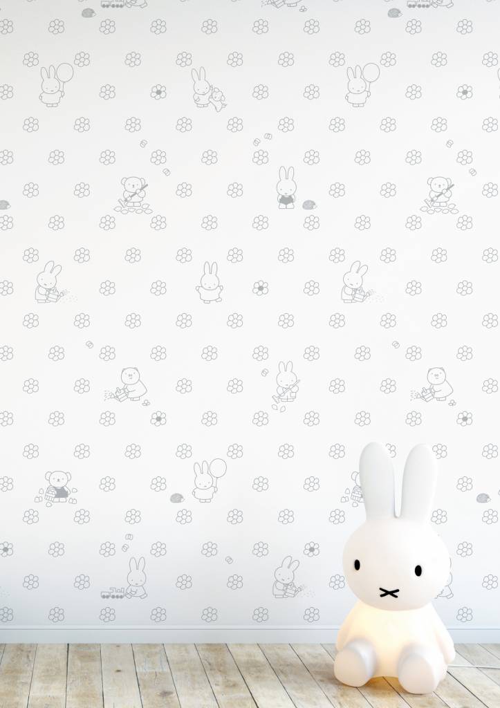 media image for Miffy Flowers Kids Wallpaper in Grey by KEK Amsterdam 215