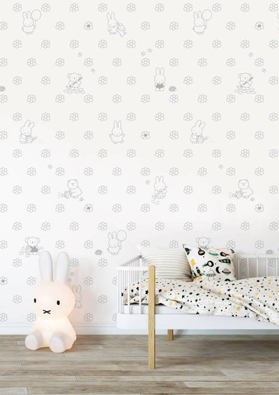 product image for Miffy Flowers Kids Wallpaper in Grey by KEK Amsterdam 25