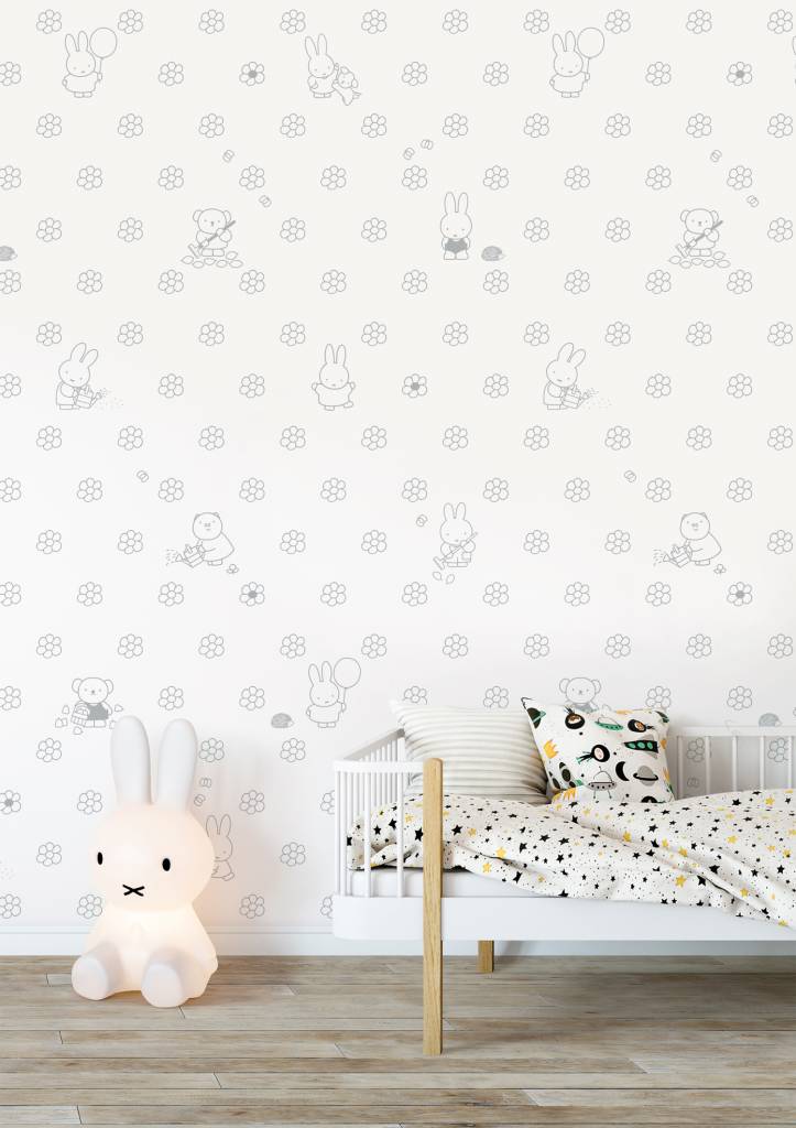 media image for Miffy Flowers Kids Wallpaper in Grey by KEK Amsterdam 277