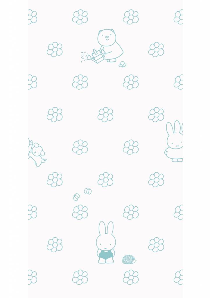 media image for Miffy Flowers Kids Wallpaper in Mint by KEK Amsterdam 229