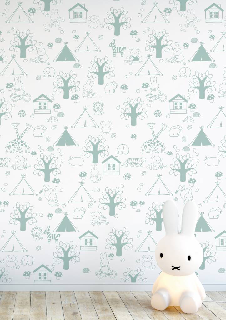 media image for Miffy Outdoor Fun Kids Wallpaper in Green by KEK Amsterdam 255
