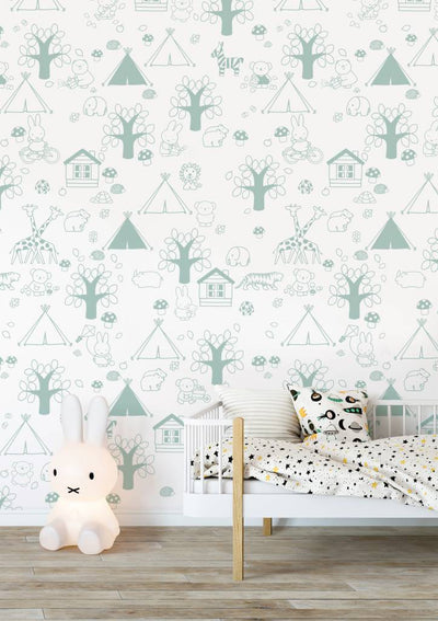 product image for Miffy Outdoor Fun Kids Wallpaper in Green by KEK Amsterdam 99