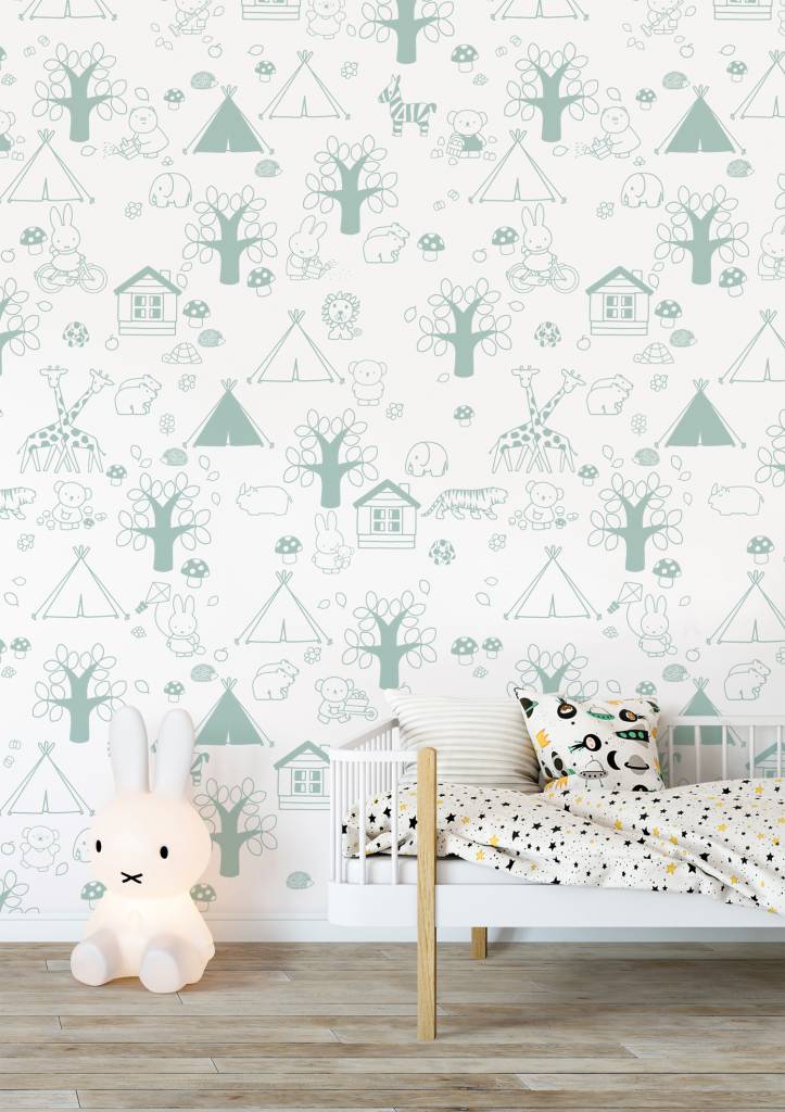 media image for Miffy Outdoor Fun Kids Wallpaper in Green by KEK Amsterdam 212